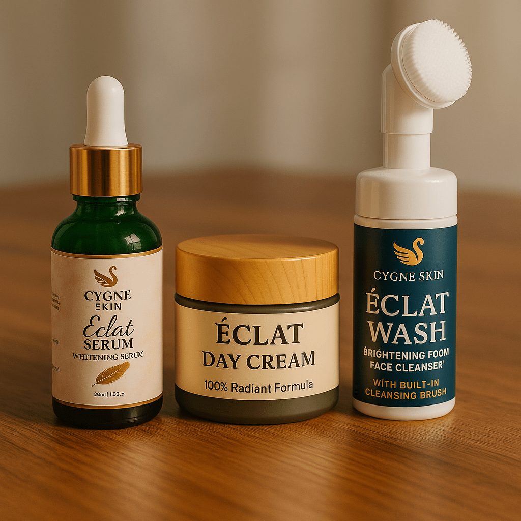 “Cygne Skin ÉCLAT Whitening Trio – best whitening skincare set in Pakistan for glowing, bright & radiant skin.”
“Buy ÉCLAT Whitening Trio – complete whitening facewash, serum & cream bundle for flawless skin.”