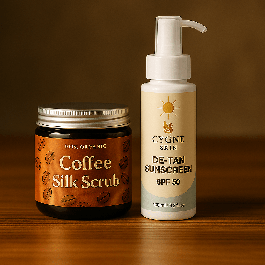 “Cygne Skin De-Tan Glow Pack – best tan removal skincare combo in Pakistan with sunscreen & coffee scrub.”

“Buy De-Tan Glow Pack by Cygne Skin – ultimate brightening kit for tan-free, smooth & radiant skin.”